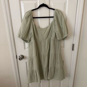 COPY - Green gauze dress with puff sleeve